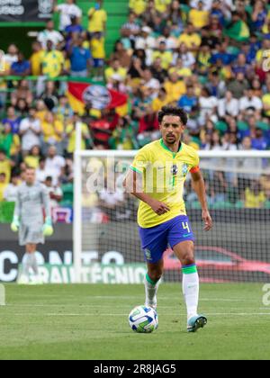 20 juin 2023. Lisbonne, Portugal. Le Brésil et le défenseur de Paris Saint-Germain Marquinhos (4) en action pendant le match international amical entre le Brésil et le Sénégal crédit: Alexandre de Sousa/Alay Live News Banque D'Images