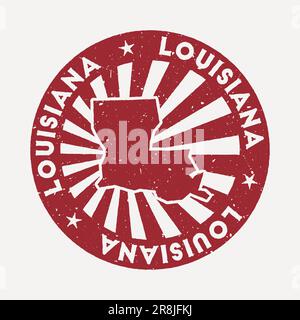 Timbre Louisiane. Voyager tampon en caoutchouc rouge avec la carte de l'état américain, illustration vectorielle. Illustration de Vecteur