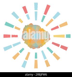 Le soleil de la Gomera. Faible rayure de polyrayons et carte de l'île. Illustration vectorielle élégante. Illustration de Vecteur