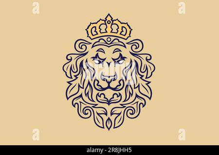Design vintage de la tête de lion avec couronne Illustration de Vecteur