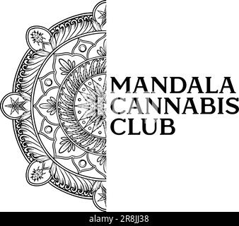 Classique mandala cannabis club tourbillon logo ornement illustrations noir et blanc vecteur illustrations pour votre logo de travail, t-shirt, autocollants et Illustration de Vecteur