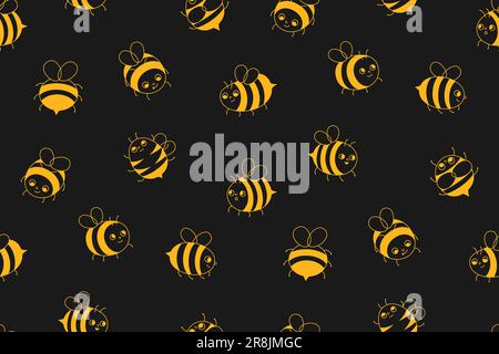 Motif de dessin animé sans couture Bee Honey. Enfants des personnages d'insectes d'abeille avec visages drôles fond sans fin. Adorable été ornement comique smiley rayures Doodle Bees répéter vecteur, illustration sans limites Illustration de Vecteur