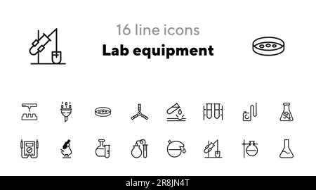 Jeu d'icônes de ligne d'équipement de laboratoire Illustration de Vecteur