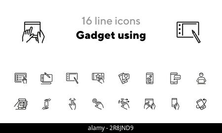 Gadget utilisant un jeu d'icônes de ligne Illustration de Vecteur