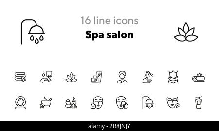 Ensemble d'icônes de la ligne du salon de spa Illustration de Vecteur