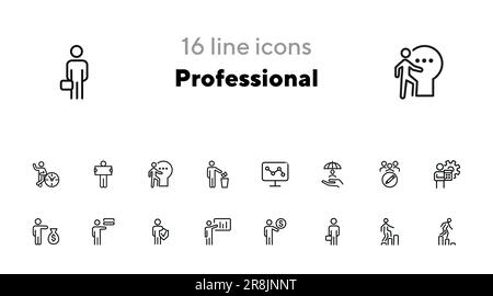 Jeu d'icônes de gamme professionnelle. Banquier, comptable, investisseur Illustration de Vecteur