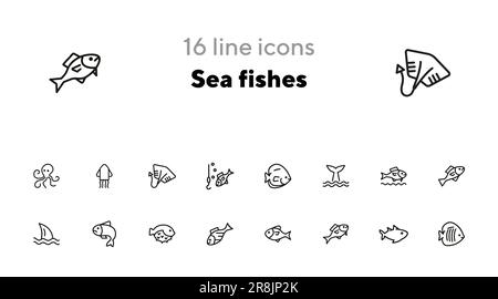 Ensemble d'icônes poissons de mer Illustration de Vecteur
