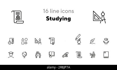 Jeu d'icônes de ligne d'étude Illustration de Vecteur