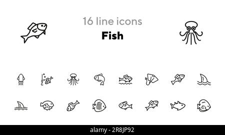 Ensemble d'icônes de ligne de poisson Illustration de Vecteur