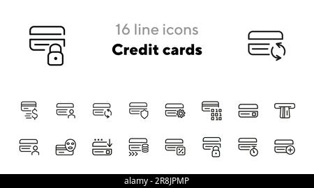 Icône de ligne de cartes de crédit définie Illustration de Vecteur
