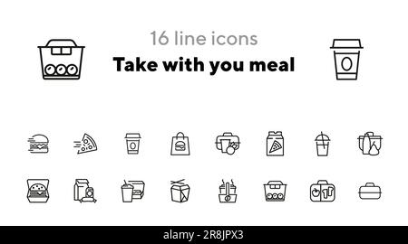Jeu d'icônes de la ligne à emporter avec vous Illustration de Vecteur