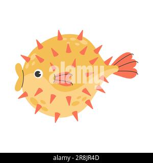 Affiche avec un joli poisson-souffleur jaune marin Illustration de Vecteur