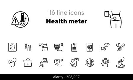 Icône de la ligne du compteur d'état définie Illustration de Vecteur