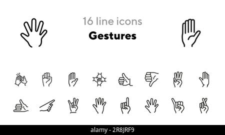 Jeu d'icônes de ligne de gestes Illustration de Vecteur