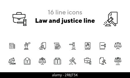 Icônes de la ligne de loi et de justice Illustration de Vecteur