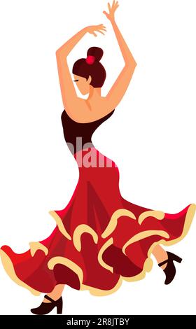 Femme danse Flamenco isolée sur fond blanc. Danse espagnole. Illustration vectorielle plate Illustration de Vecteur