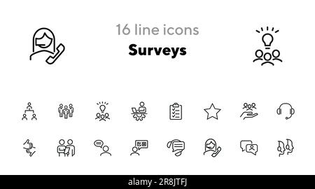 Ensemble d'icônes de ligne d'enquêtes Illustration de Vecteur