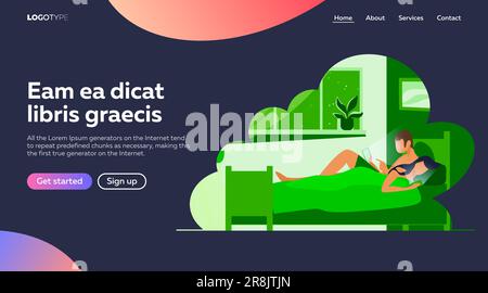 Couple allongé dans le lit et utilisant des téléphones mobiles Illustration de Vecteur