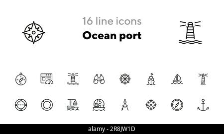 Icône Ocean port Line définie Illustration de Vecteur