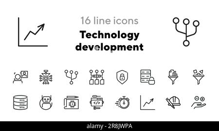 Ensemble d'icônes de ligne de développement technologique Illustration de Vecteur