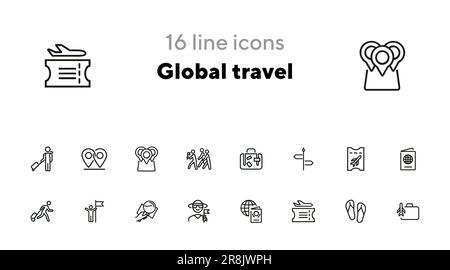 Ensemble d'icônes de ligne de voyage globale Illustration de Vecteur