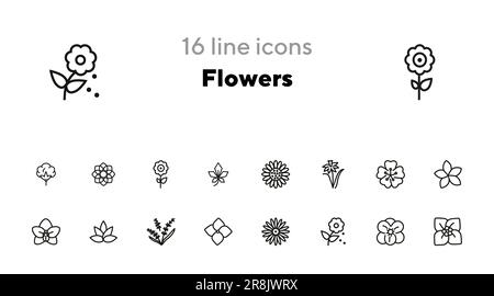 Ensemble d'icônes de ligne de fleurs Illustration de Vecteur