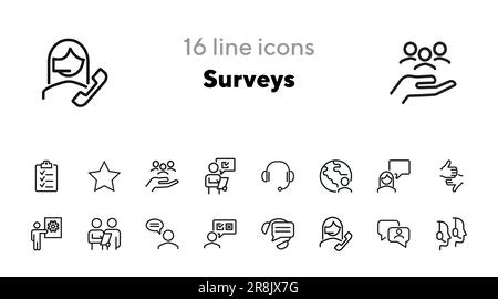 Ensemble d'icônes de ligne d'enquêtes Illustration de Vecteur