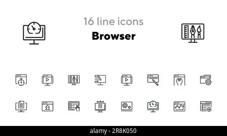 Jeu d'icônes de ligne de navigateur Illustration de Vecteur
