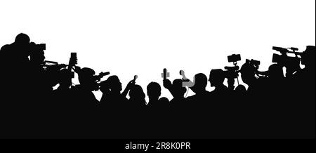 Entrevues de journalistes. La foule des reporters de conférence de presse. Foule de personnes avec des caméras vidéo Illustration de Vecteur