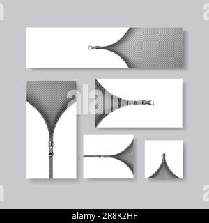 3d collection vectorielle réaliste de bannières. Fermeture à glissière, arrière-plan ouvert. Illustration sur fond transparent. Illustration de Vecteur