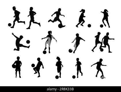 Enfants jouant des silhouettes de football Illustration de Vecteur