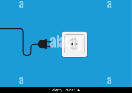 Prise électrique et fiches, prise électrique avec câble débranché sur le point d'être branché Illustration de Vecteur