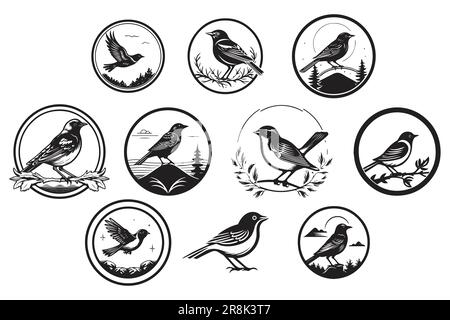 Logo d'oiseau vintage dessiné à la main dans un style plat isolé sur l'arrière-plan Illustration de Vecteur