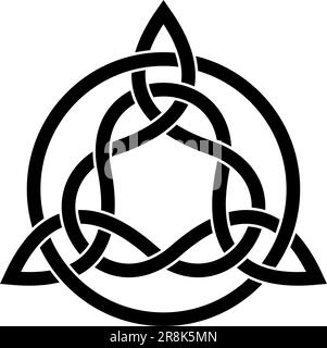 Nœud Trinity noir. Symbole celtique aussi connu sous le nom de triquetra. La Triqueta symbolise les trois domaines du corps, de la psyché et de l'esprit. Illustration de Vecteur