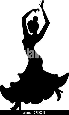 Femme danse Flamenco silhouette isolée sur fond blanc. Danse espagnole. Illustration vectorielle plate Illustration de Vecteur