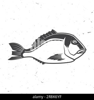 Silhouette d'icône de dorade. Illustration vectorielle. Dorade monochrome vintage sur fond blanc. Poisson. Pour l'emblème de fruits de mer, l'enseigne, le timbre, la chemise et le menu Illustration de Vecteur