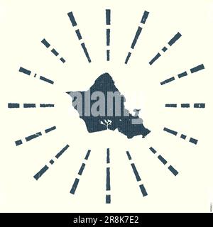 Logo Oahu. Affiche grunge Sunburst avec carte de l'île. Forme d'Oahu remplie de chiffres hexagonaux avec rayons de soleil autour. Illustration vectorielle impressionnante. Illustration de Vecteur