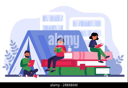 Les gens à lire des livres dans la bibliothèque Illustration de Vecteur