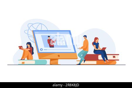Groupe d'étudiants regardant le webinaire en ligne Illustration de Vecteur
