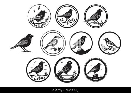 Logo d'oiseau vintage dessiné à la main dans un style plat isolé sur l'arrière-plan Illustration de Vecteur