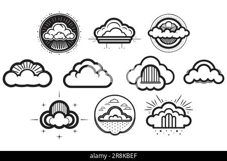 Logo de nuage vintage dessiné à la main dans un style plat isolé sur l'arrière-plan Illustration de Vecteur