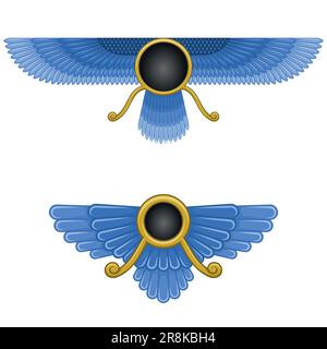 Dessin vectoriel du symbole Faravahar, disque solaire ailé, symbole de religion zoroastrienne Illustration de Vecteur