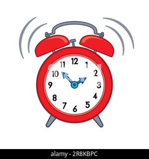 simple et coloré dessin animé rouge analogique horloge alam avec visage blanc et 2 cloches vecteur isolé sur fond blanc Illustration de Vecteur
