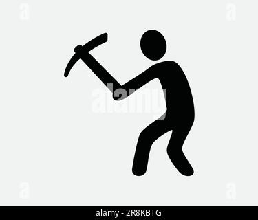 Icône Miner. Man Digging Mine Pickaxe travailleur de la construction bâton Figure. Signe blanc noir symbole Illustration graphique Clipart EPS Vector Illustration de Vecteur