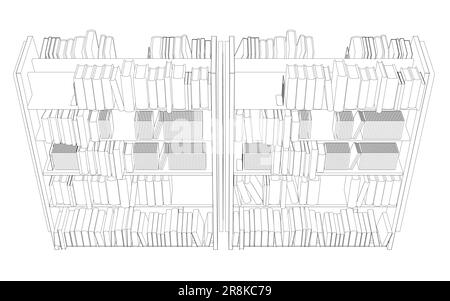 Vecteur d'arrière-plan de l'étagère du livre de bibliothèque. Maquette d'étagère avec livres vierges. Outline Books sur les étagères simplement rétro illustration vectorielle. ligne de référence Illustration de Vecteur