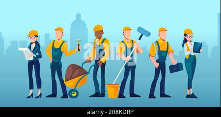 Vecteur de l'équipe professionnelle d'une maison de réparation et de services de construction Illustration de Vecteur