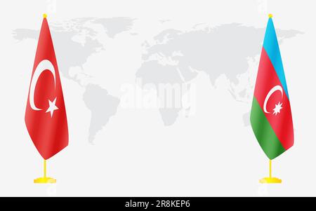 Drapeau de la Turquie et de l'Azerbaïdjan pour une réunion officielle sur fond de carte du monde. Illustration de Vecteur