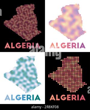 Carte Algérie. Collection de cartes de l'Algérie en pointillé. Frontières du pays remplies de rectangles pour votre conception. Illustration vectorielle. Illustration de Vecteur
