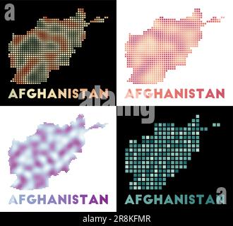 Carte de l'Afghanistan. Collection de cartes de l'Afghanistan en style pointillé. Frontières du pays remplies de rectangles pour votre conception. Illustration de Vecteur