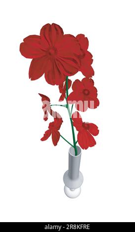 Polygonale de fleurs dessin de ligne d'art vectoriel dans un vase pour la décoration. Bouquets de fleurs en vase, illustration vectorielle. 3D. Illustration de Vecteur